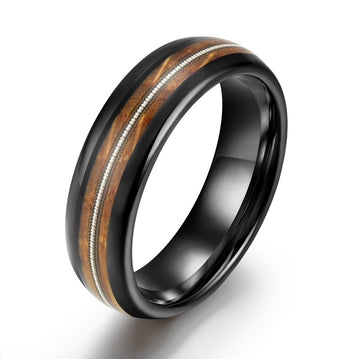 Whiskey Barrel Wood Guitar String Black Tungsten Women's Wedding Band 4MM